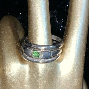 Costume Silver Tone 3Piece Bands Green Stone Rings